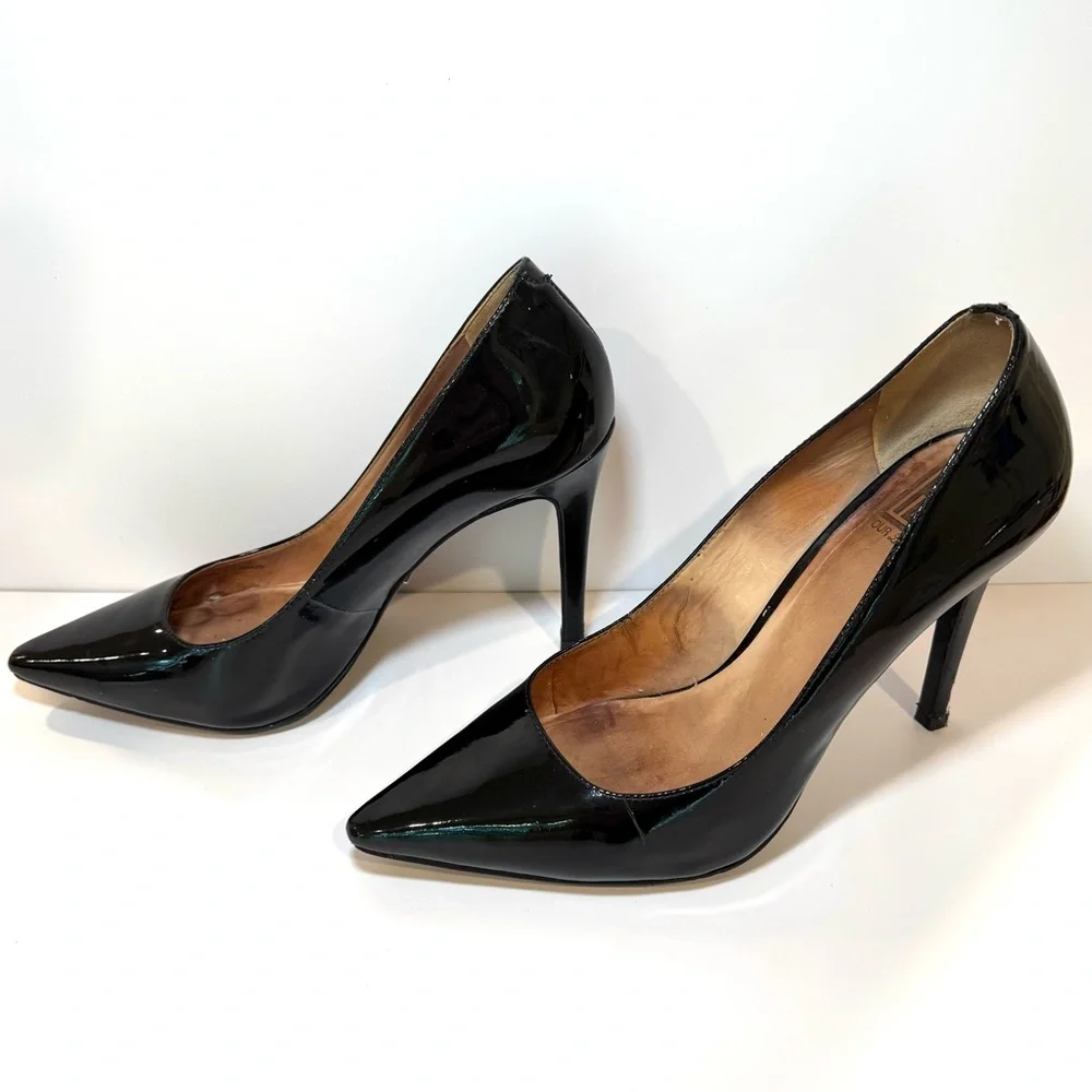 Pour La Victoire Black Patent Leather Stiletto Pump, Size 9